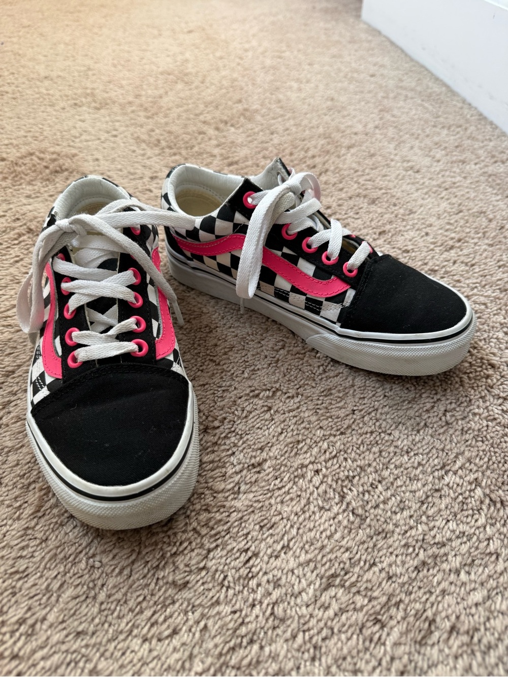 Vans Custom Old Skool Black & Hot Pink Checkerboard Low-Top Sneakers